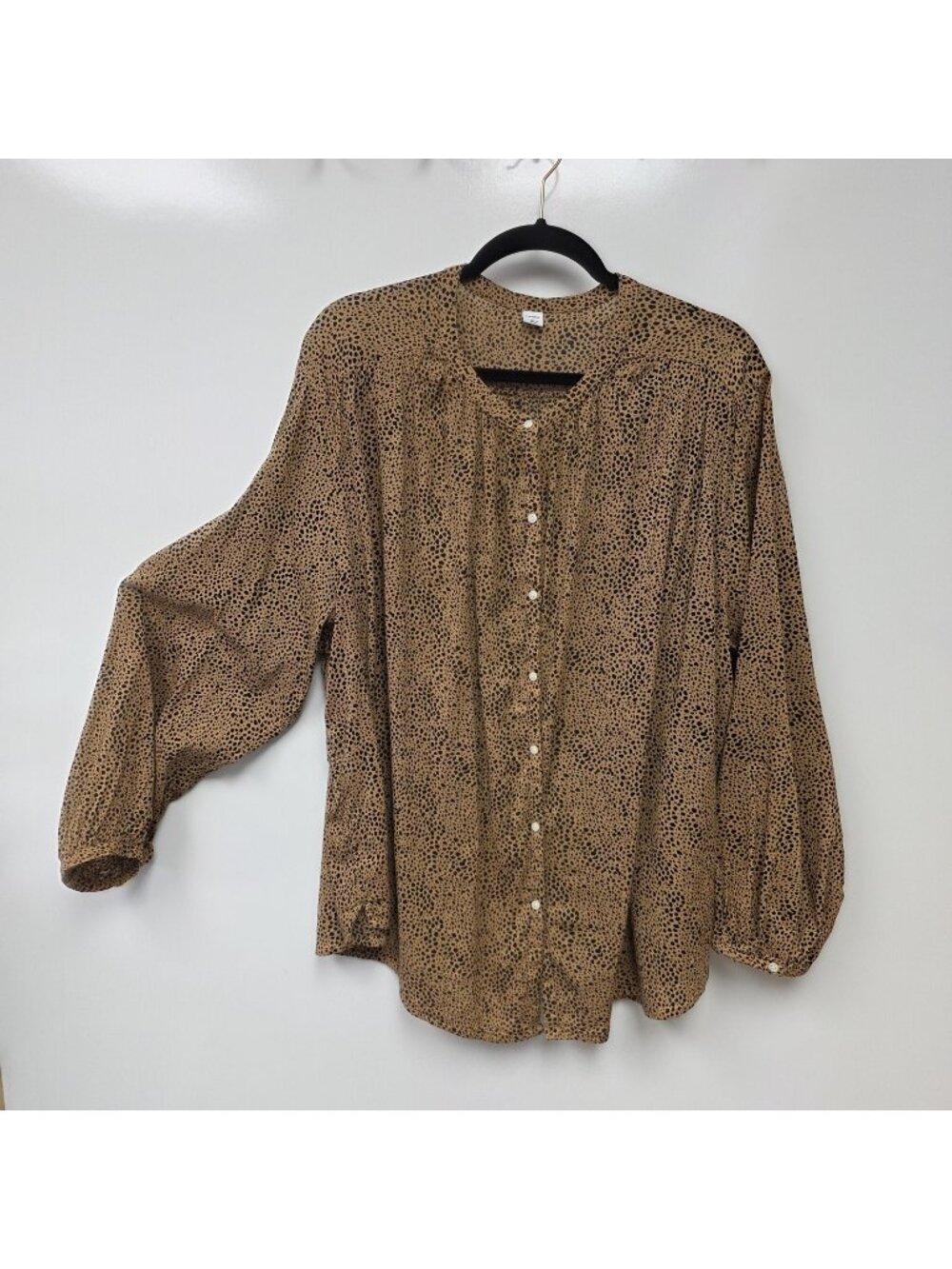 Old Navy Shirt Womens XL Brown Animal Print Button Front Balloon Sleeve Top